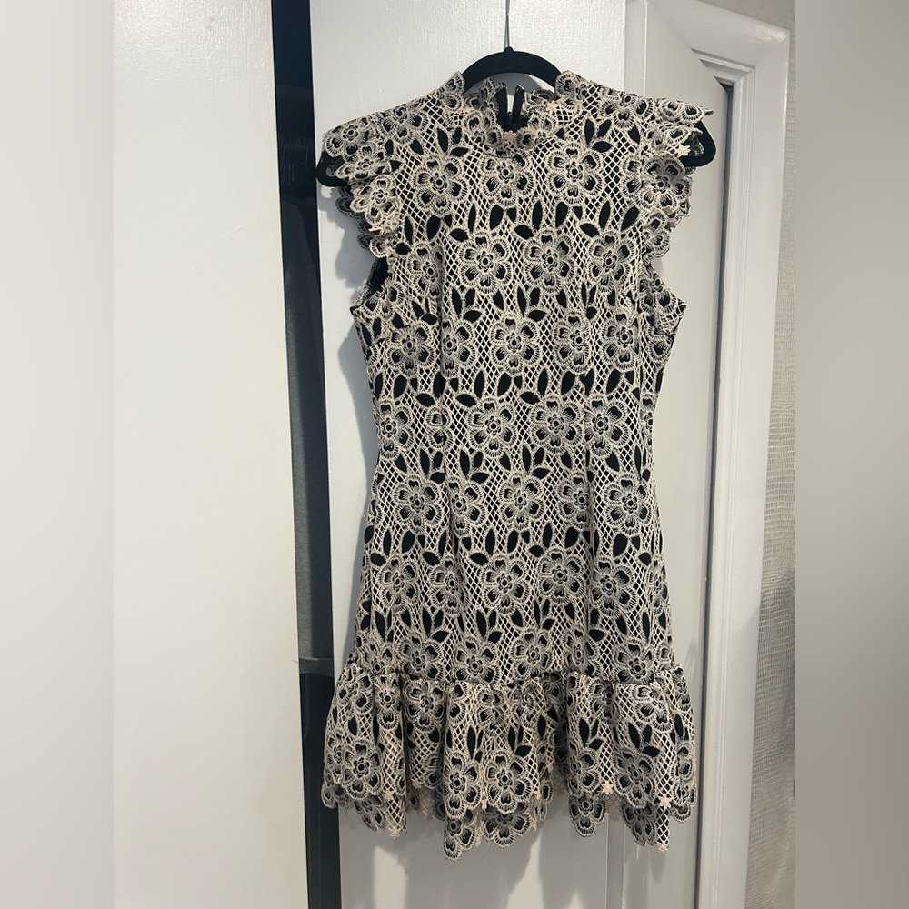 Aqua Black and Cream Lace Mini Dress